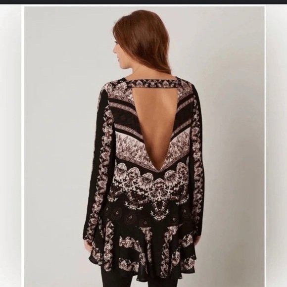 Free People Boho Oversized long sleeve mini Dress SzS - Picture 3 of 8